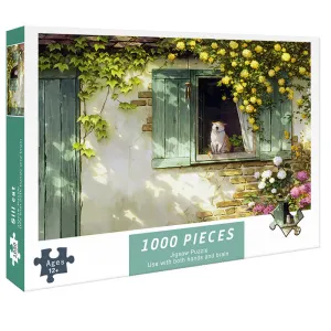 (2 PCS) 1000-Piece Windowsill Cat Jigsaw Puzzle | High Difficulty | Stress-Relief Toy | Fun & Challenging