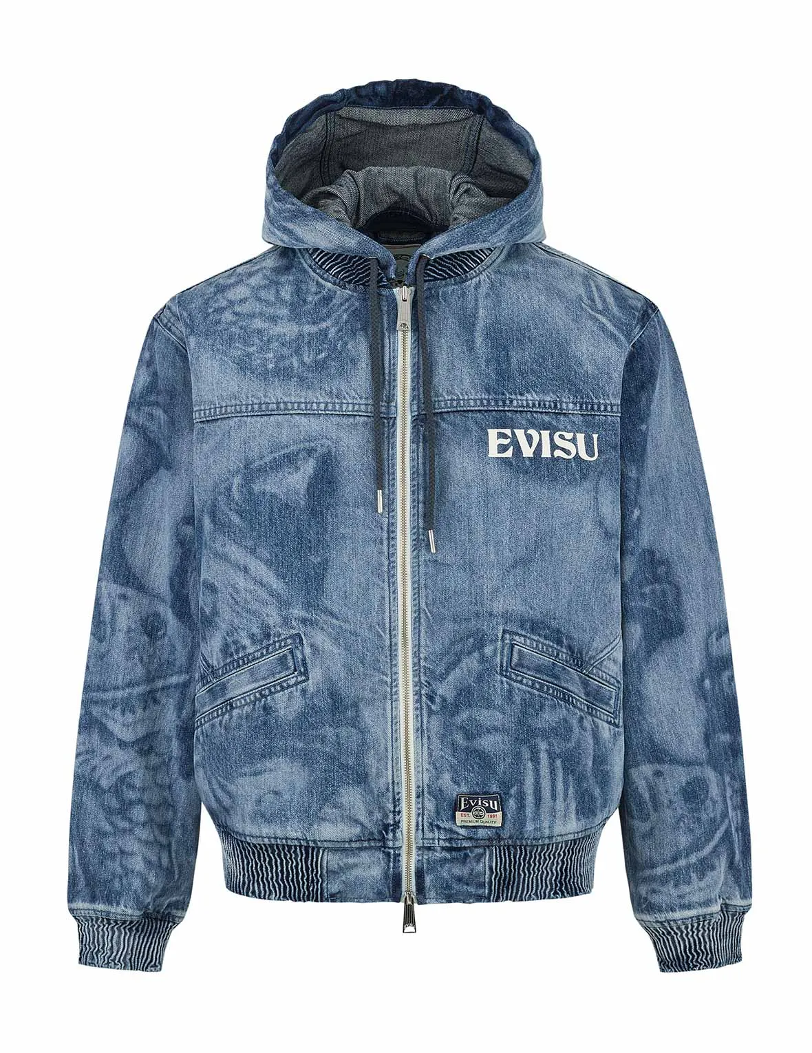 Fisherman Godhead Laser Print Loose Fit Hooded Denim Jacket
