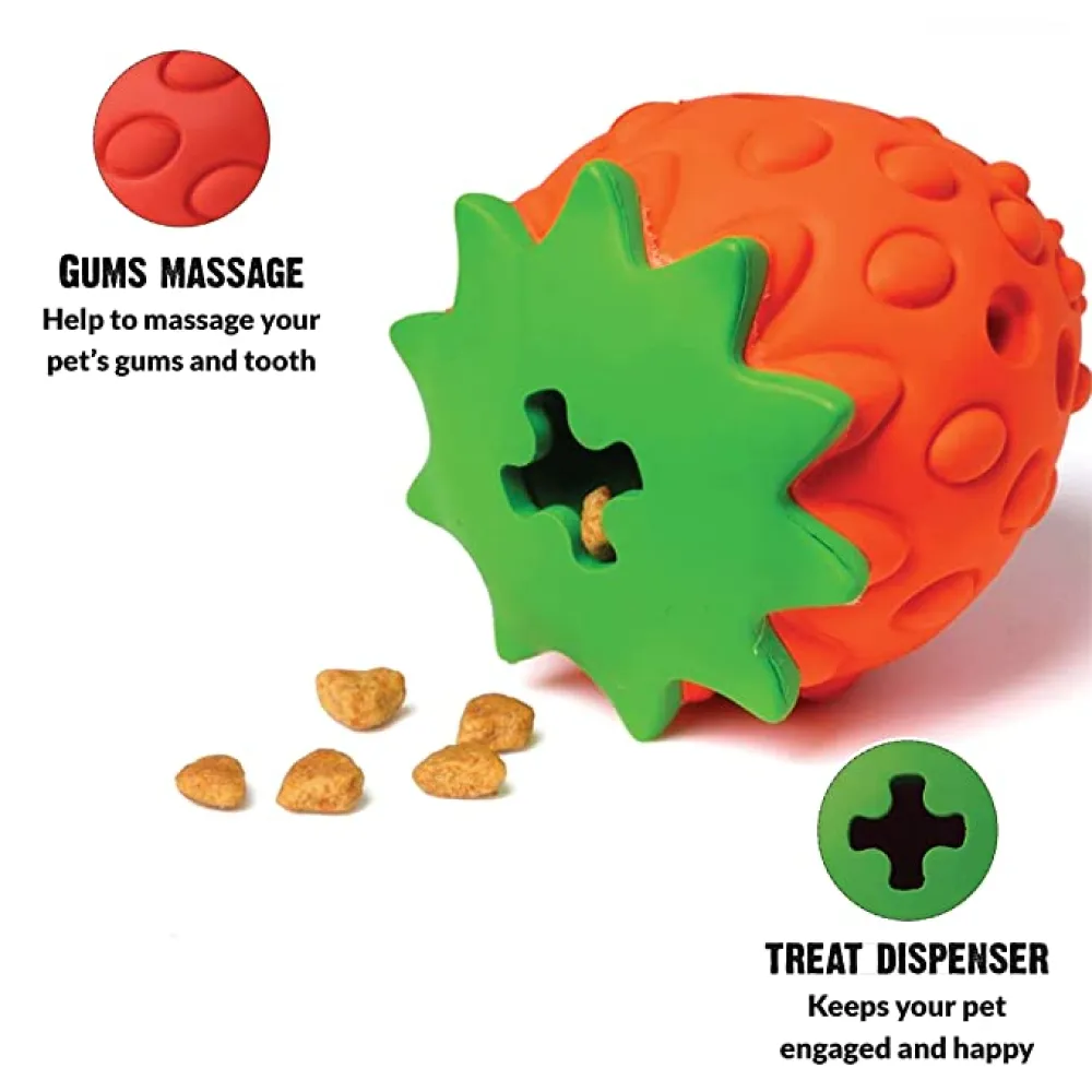 Goofy Tails Fruity Bites Strawberry shaped Natural Rubber Chew Toy for Dogs