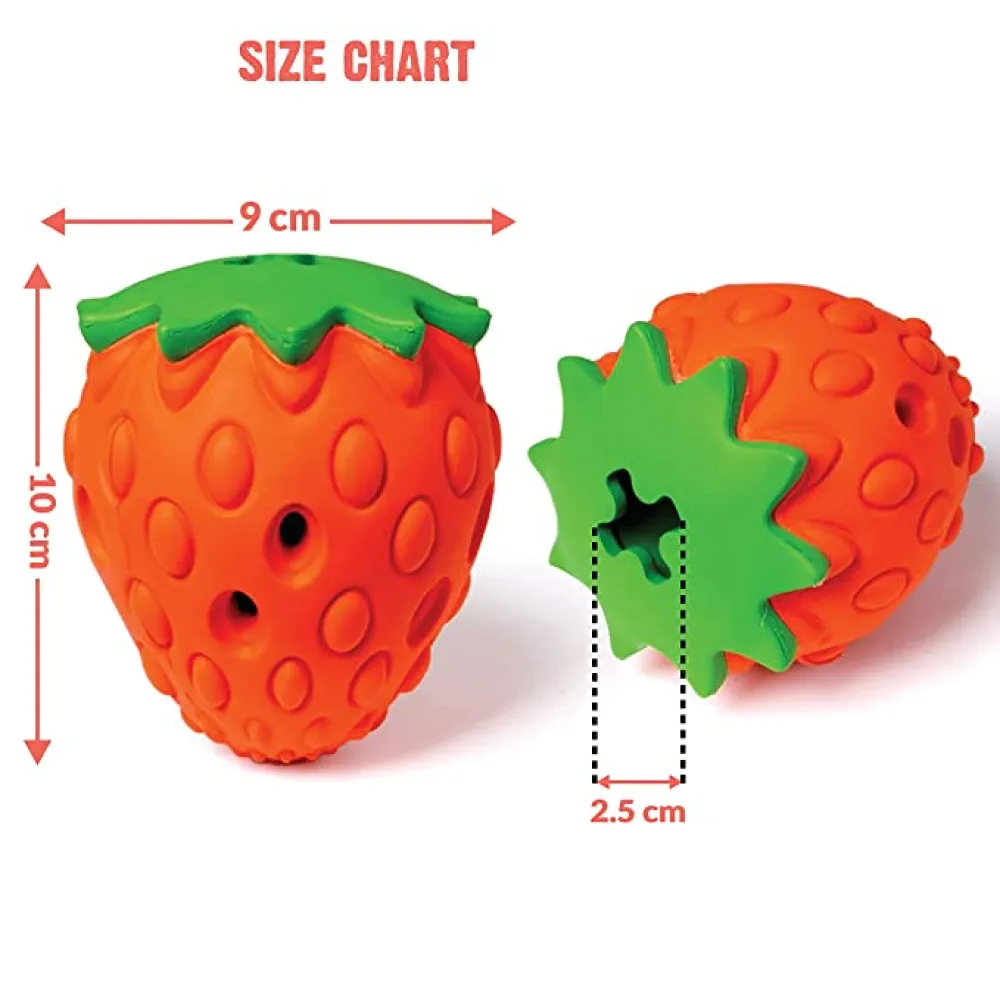 Goofy Tails Fruity Bites Strawberry shaped Natural Rubber Chew Toy for Dogs