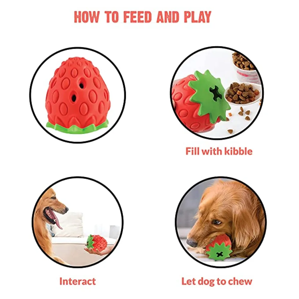 Goofy Tails Fruity Bites Strawberry shaped Natural Rubber Chew Toy for Dogs