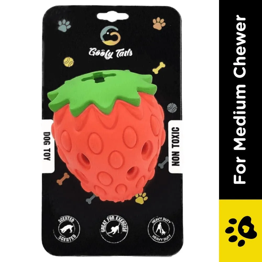 Goofy Tails Fruity Bites Strawberry shaped Natural Rubber Chew Toy for Dogs