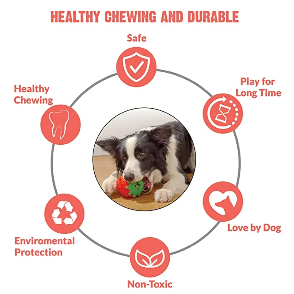 Goofy Tails Fruity Bites Strawberry shaped Natural Rubber Chew Toy for Dogs