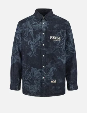Hakutaku Laser Printed Relax Fit Denim shirt