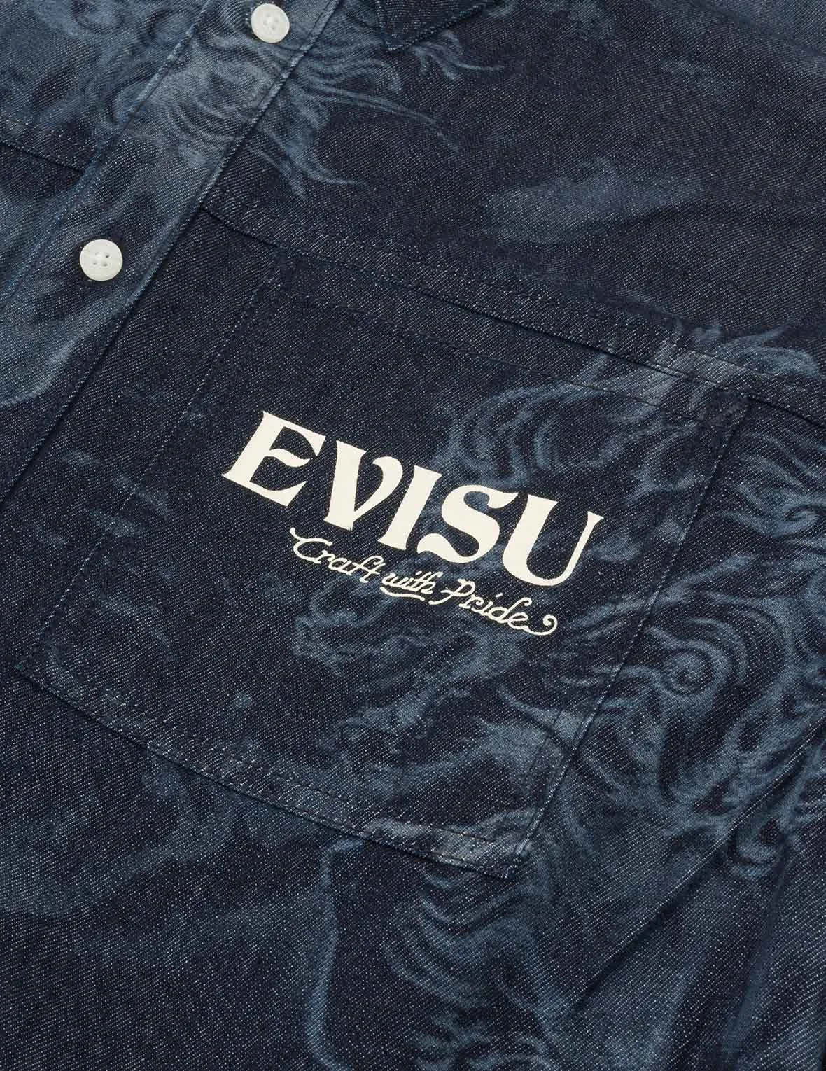 Hakutaku Laser Printed Relax Fit Denim shirt