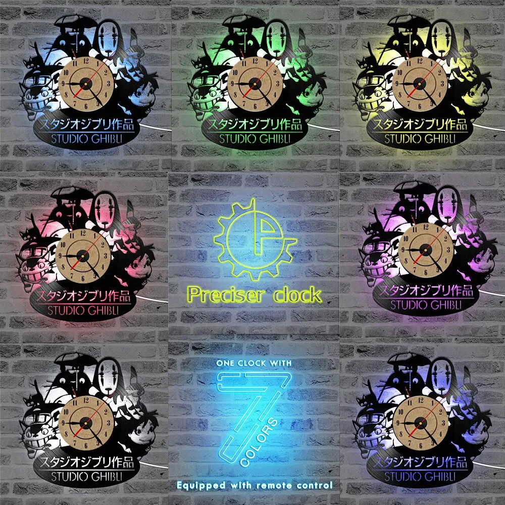 Totoro CD Vinyl Record Wall Clock Modern Cartoon Decorative LED Wall Clocks for Living Room Silent Hanging Watch Home Decor